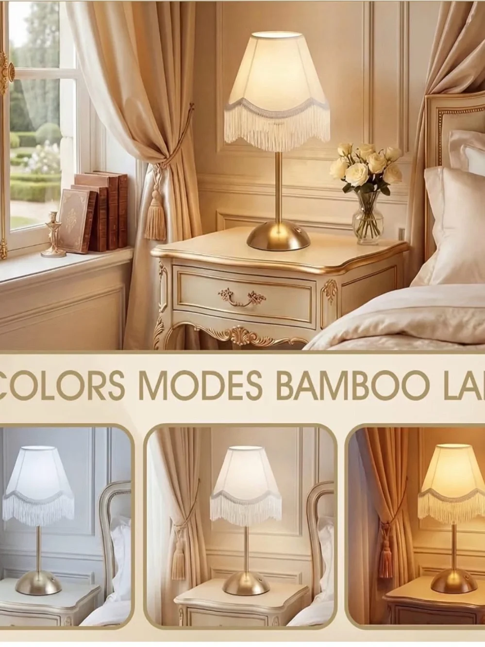 Fringed White Shade Table Lamp with Gold Base - Home Accents Lanterns